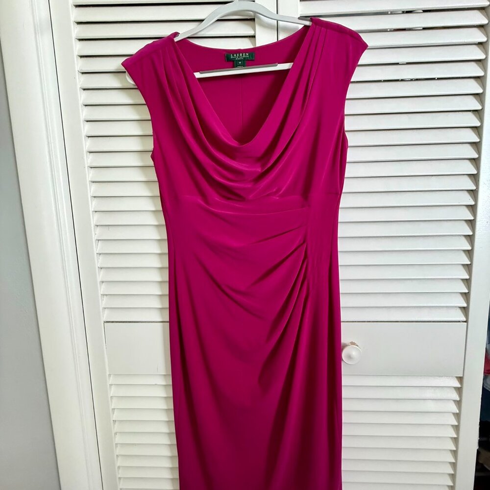 Lauren by Ralph Lauren - Size 10 | Fuchsia Ruched Sleeveless Cocktail Dress